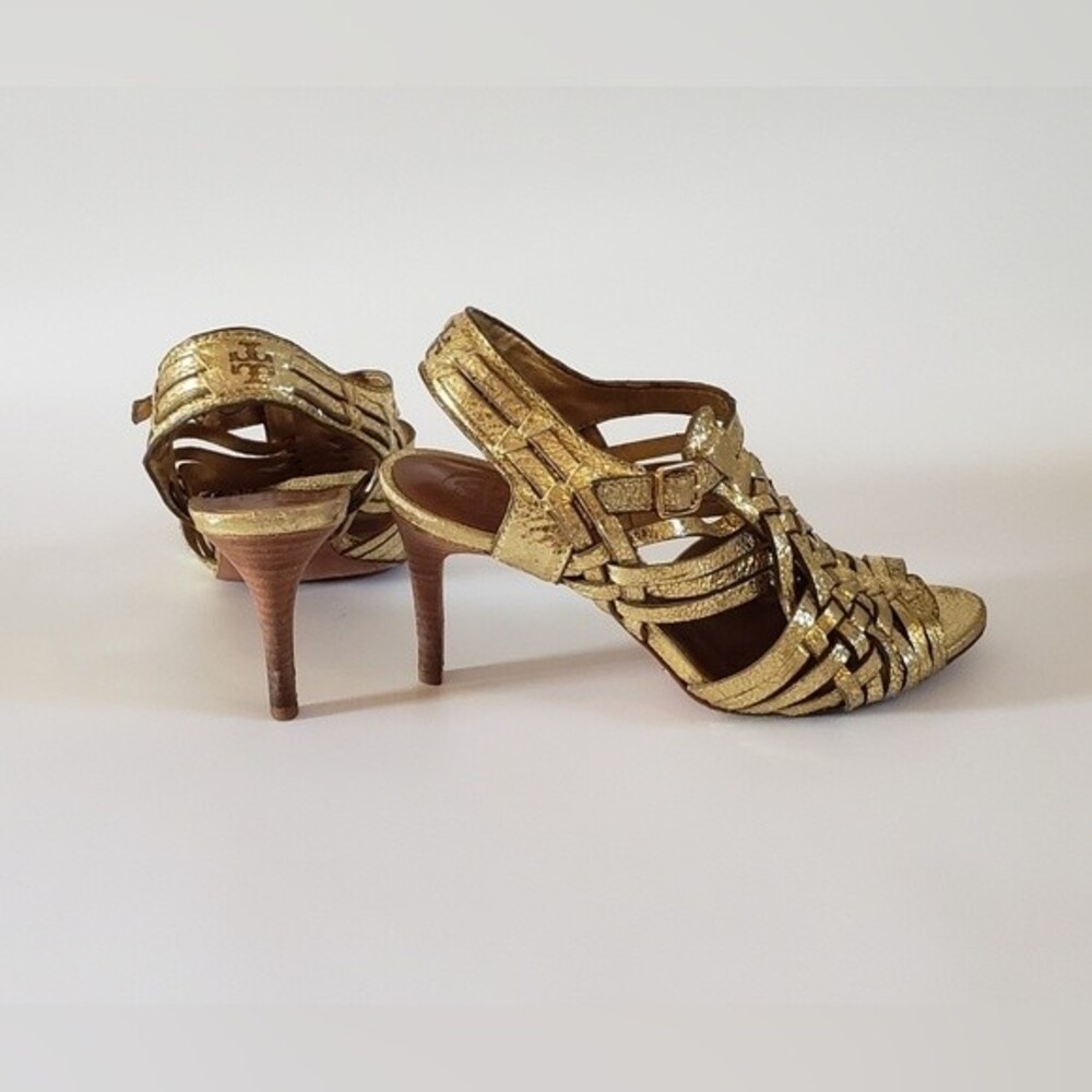 Tory Burch Nadia Women's Gold Braided Leather Heel Size 6.5 M